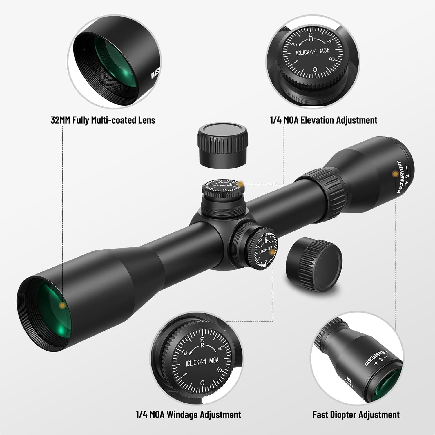 MS 4x32 Compact Rifle Scope, Shockproof MIL-Dot Reticle Scope for Spring Piston Air Rifle, Lightweight Hunting Riflescope