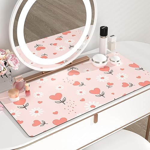 Miniatura 7 de QIYI Alfombrilla de mouse grande para escritorio, color rosa, para el día de San Valentín, protector de escritorio de cuero impermeable, alfombrilla