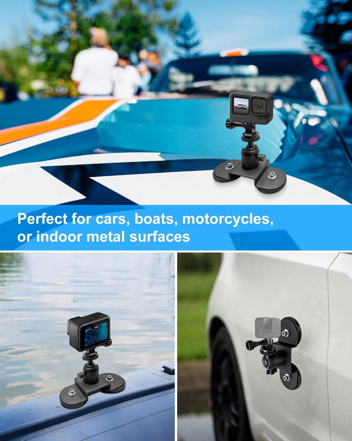Heavy-Duty Magnetic Car Camera Mount Compatible with GoPro insta360 and DJI OSMO Action Camera, Strong Magnetic Mount with 360° Rotation Ball Head