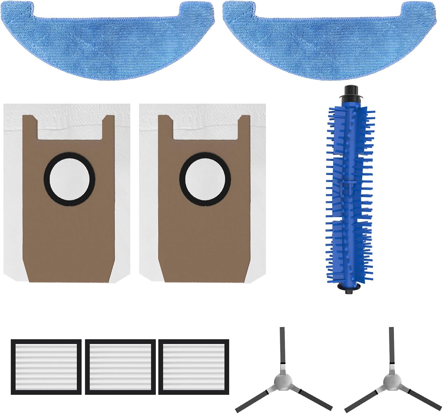 1 Roller Brush & 3 HEPA Filters & 2 Side Brushes & 2 Mops & 2 Vacuum Bags