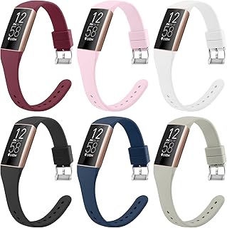 6 Pack Slim Soft Silicone Wristbands Compatible with Fitbit Charge 4 Bands, Sports Replacement Straps for Fitbit Charge 4 / Fitbit Charge 3 / Charge 4 SE / Charge 3 SE Women Men (Wine Red/Pink/White/Black/Navy Blue/Gray)