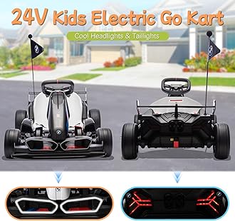 HyperMoto 24V Electric Go Kart for Kids, Licensed BMW Battery Powered Drift Racing Go Kart, 7.5 MPH Drift Kart with 400W Powerful Motor, Kids Race Pedal Go Karting Car w/Adjustable Seat, Black