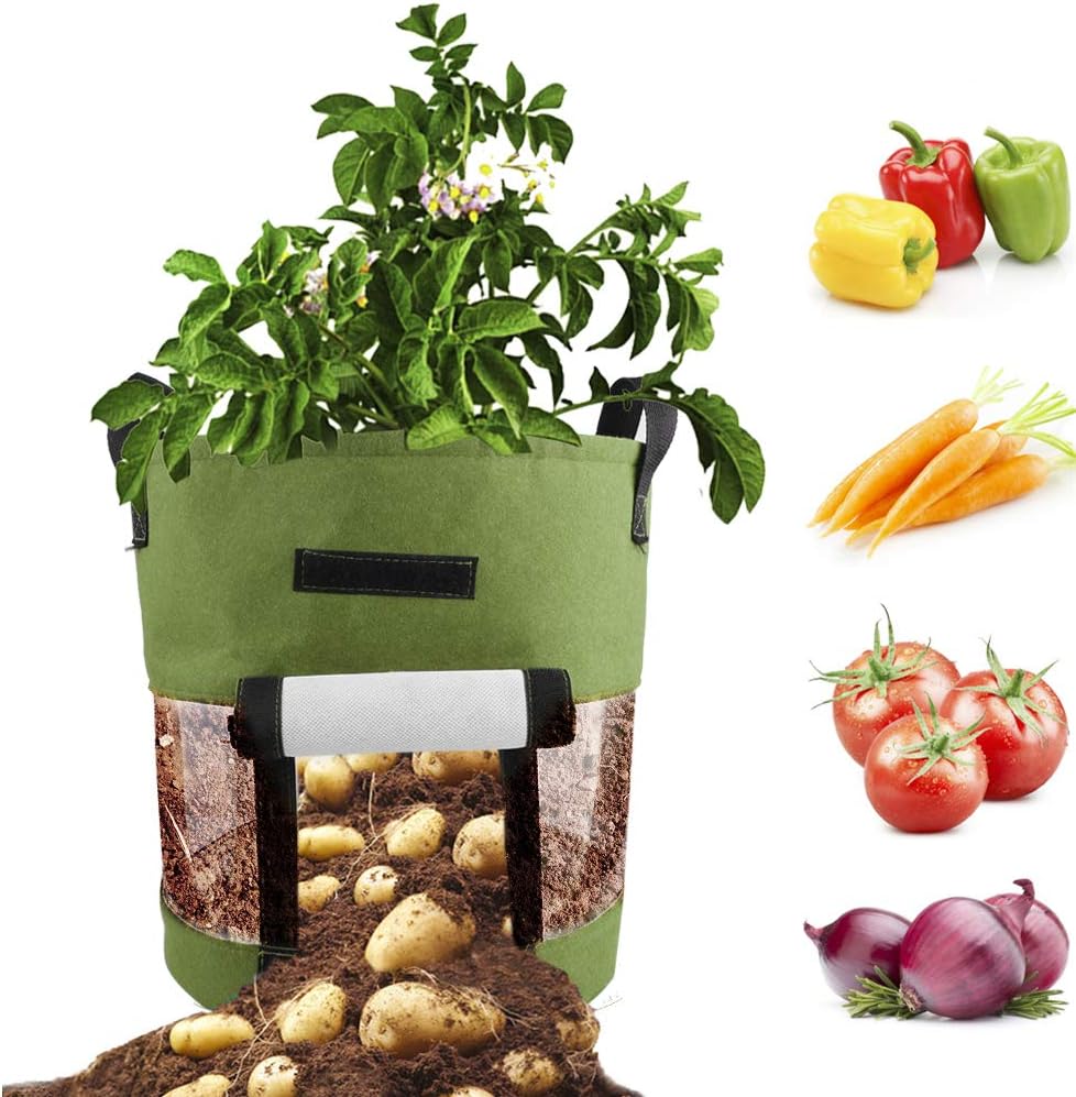 2pcs 8 Gallon Garden Potato Grow Bags Clear Faric Potato Planter Bag with Access Flap andâ€‚Handles Felt Vegetables Plant Growing Bags Aeration Pots for Potato Tomato Carrot