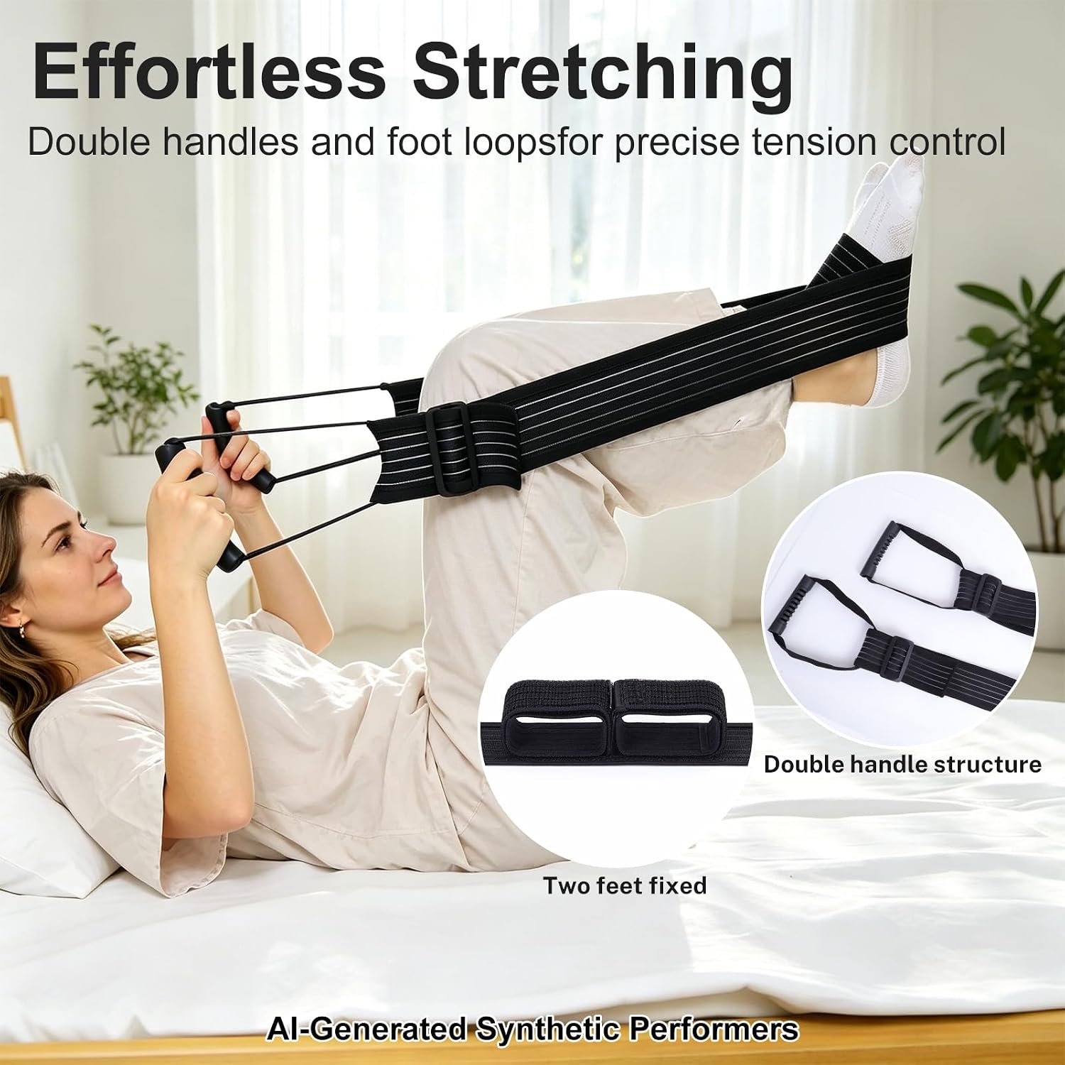 Leg Lifter Strap Dual Handles, Adjustable Foot Wrap Leg Lifter, Knee Exercise Equipment for Knee Recovery, Post Knee Surgery Must Haves, Hip Kit Leg Lifter After Hip Replacement, Knee Replacement Recovery Aids, Portable Leg Stretcher for Home Workout Mobility Training（Fish Wire Mesh）