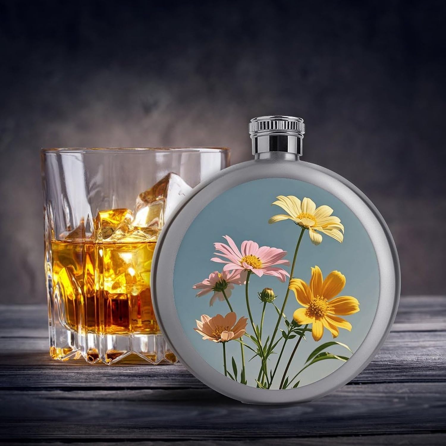Beautiful Flowers Stainless Steel Flagon to 5 Oz with Screw Cap,Hip Flask for Men–Whiskey & Liquor Pocket Flask,Alcohol Flagon for Camping Drink Sports Outdoor Wine Bottle