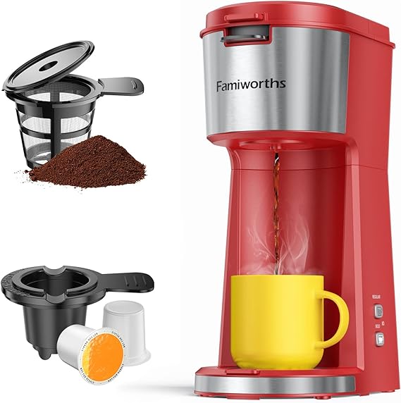 Famiworths Single Serve Coffee Maker for K Cup & Ground
