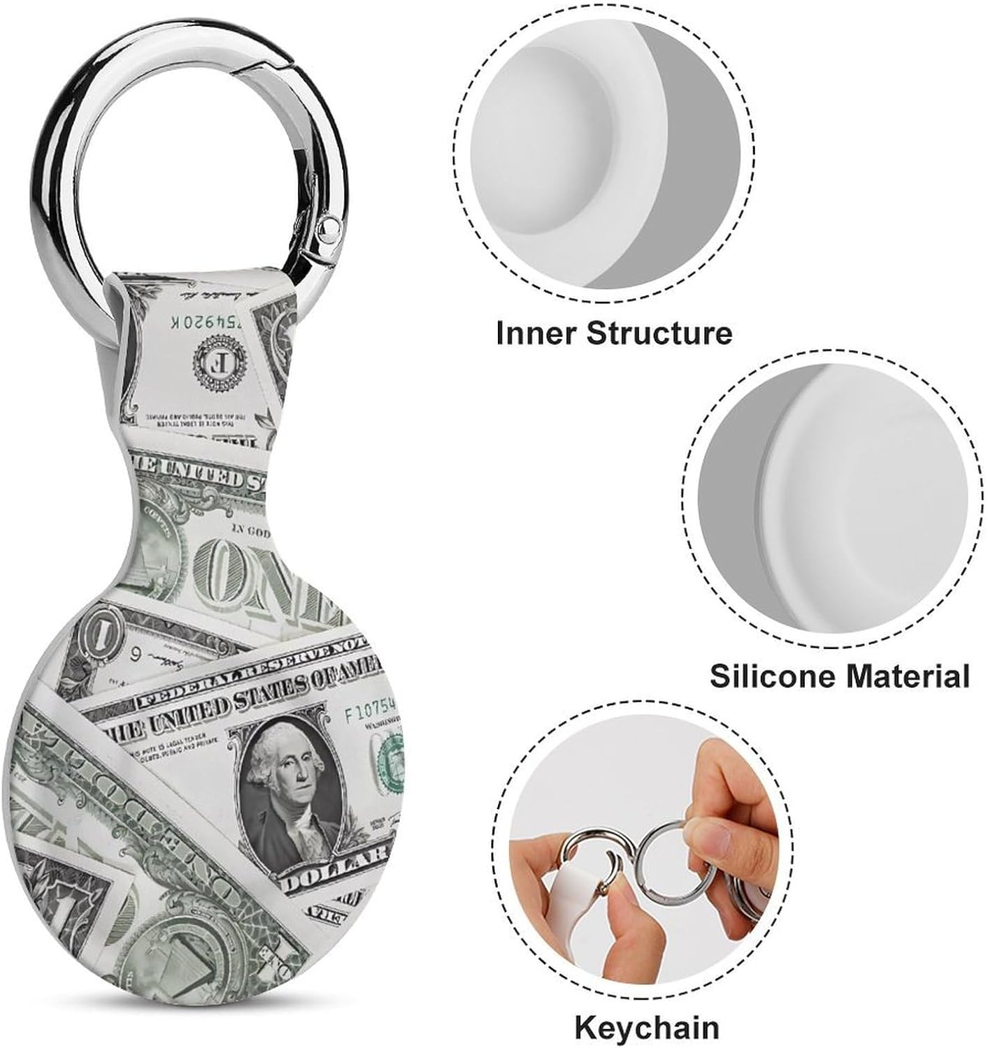 1 U.S. Dollar Funny Cover Compatible with AirTag Case Protector GPS Tracker Holder with Keychain