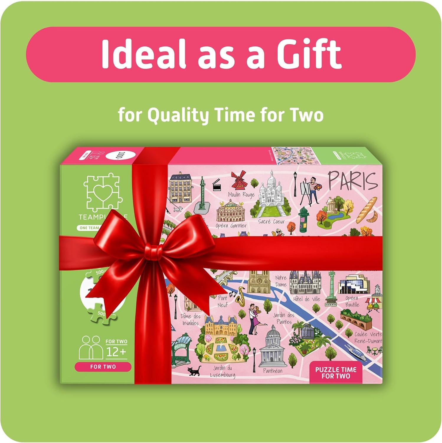 TEAMPUZZLE: Paris - 1,000pc Puzzle, 2 Jigsaw Sections, Illustrated City Destinations Map, 27 x 19, Includes QR Code Extras, Family & Friends 12+