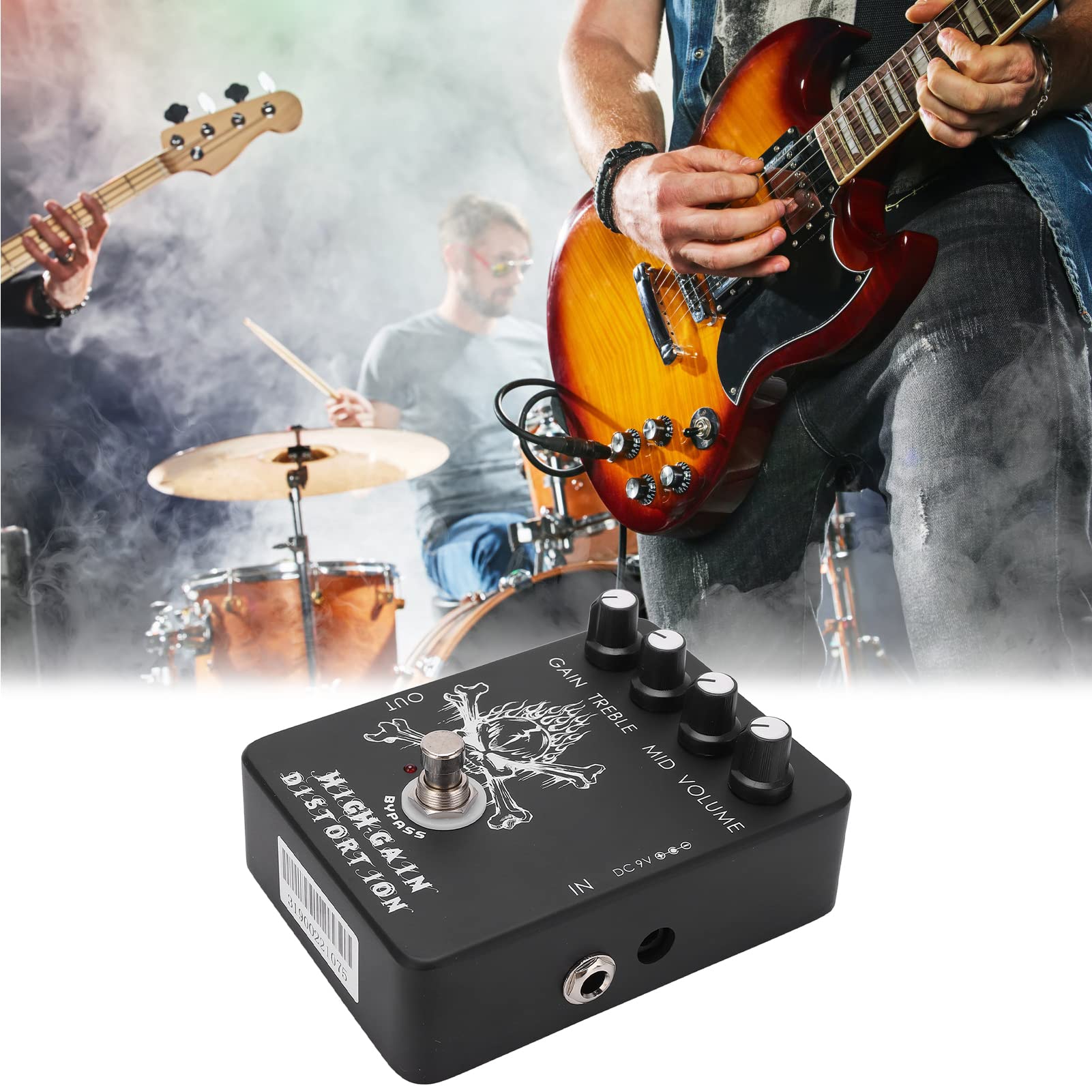 LiebeWH Pedale Effetto Distorsione Ad Alto Guadagno, Pedale per Chitarra con Guscio in Metallo con Controllo EQ per Musicisti Metal Rock Blues, Ingresso Corrente 11 MA 500 KΩ