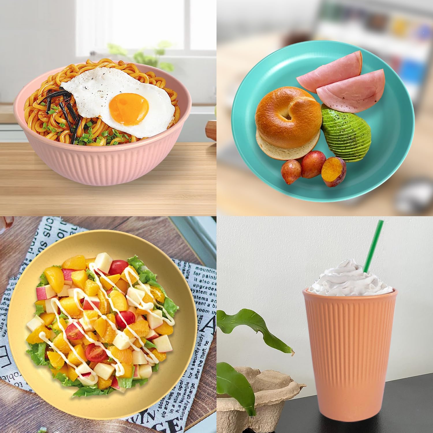 Assiettes de camping incassables pour 6 personnes, ensemble de pique-nique en plastique pour fête, maison et pique-nique, léger, passe au micro-ondes et au lave-vaisselle (couleur)