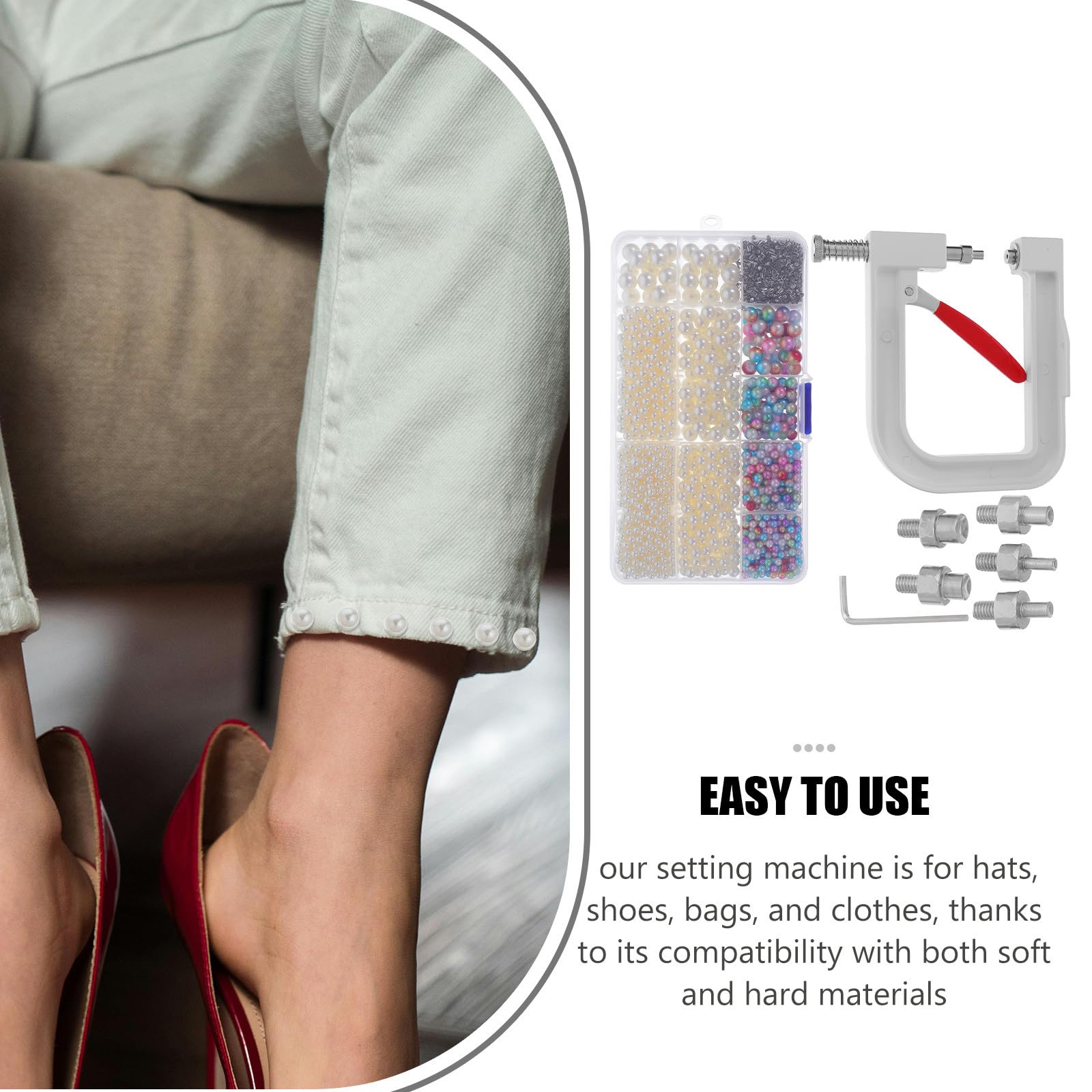 MAGICLULU 1 juego de máquina para engastar perlas - Botones de remache de perlas hechos a mano para sombreros, zapatos, ropa, bolsos y faldas - Accesorios de cuentas para manualidades