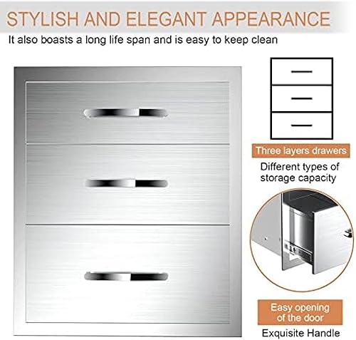 Miniatura 7 de Cajones de cocina de acero inoxidable para exteriores, cajón de barbacoa de 3 cajones, empotrado, montaje empotrado para cocinas al aire libre e