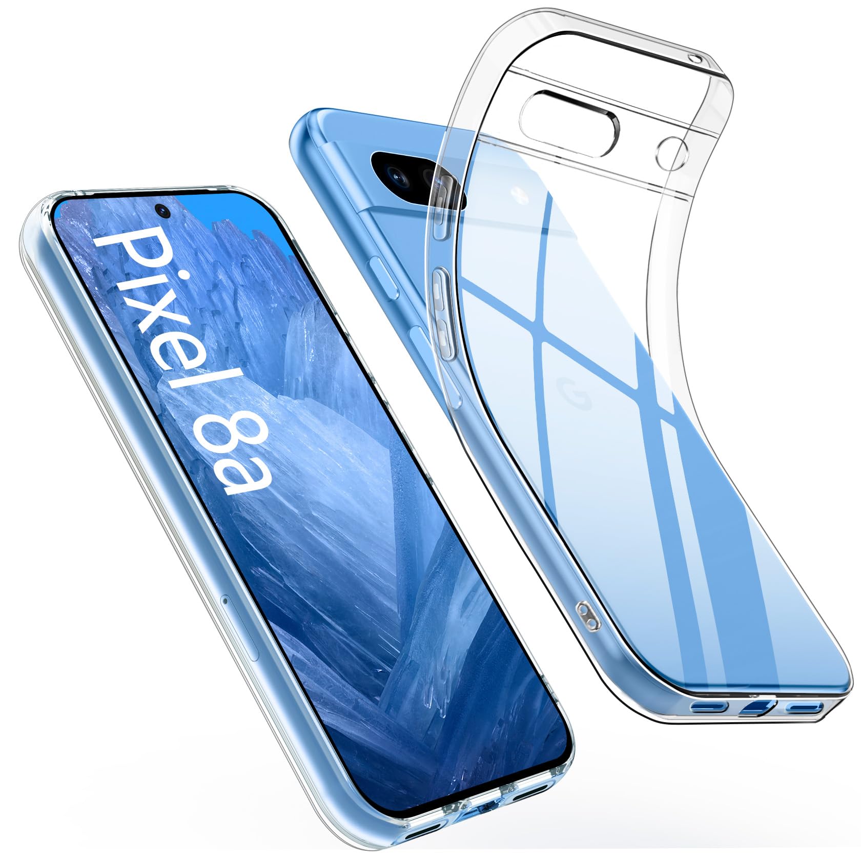 FDHYFGDY Cover Per Google Pixel 8a Custodia + 1 pezzo Vetro Temperato, custodia per cellulare in TPU antiurto trasparente, Custodia protettiva sottile in silicone morbido