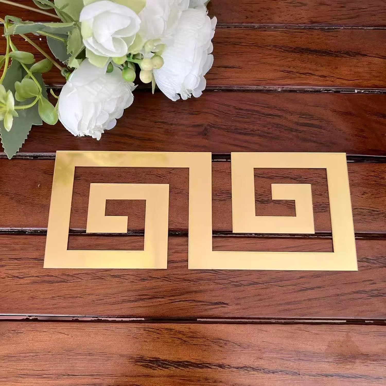 Blyxon Acrylic Mirror Wall Stickers Decal Geometric Greek Key Pattern Acrylic Plastic Mirror DIY Wall Art Decor,5pcs Gold