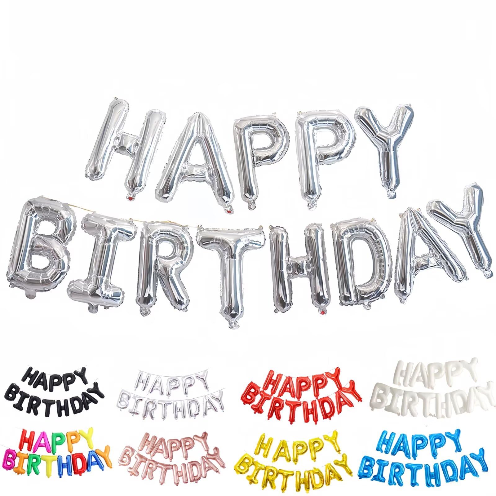 Happy Birthday Balloon Set Silver, HAPPY BIRTHDAY Letter Aluminium Foil Balloons for Birthday Party Decorations