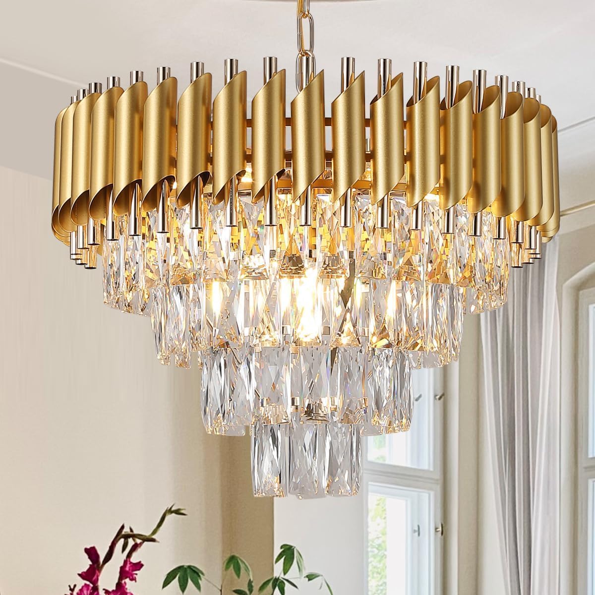 Buy Virya Modern Crystal Chandeliers Black Golden K9 Crystal 4 Tier