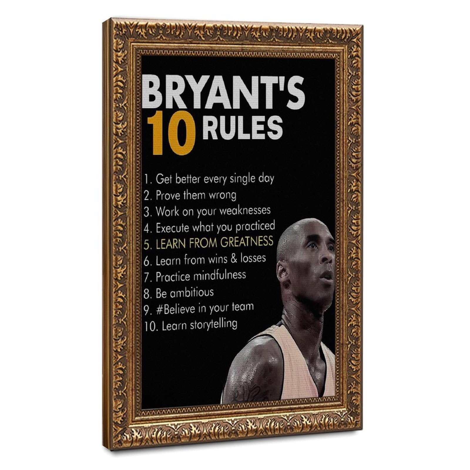 Mnyuein Kobe Bryant Poster 10 Canvas Poster Bedroom Decor Sports Landscape Office Room Decor Gift Retro Gold Frame 20" L X 30" W