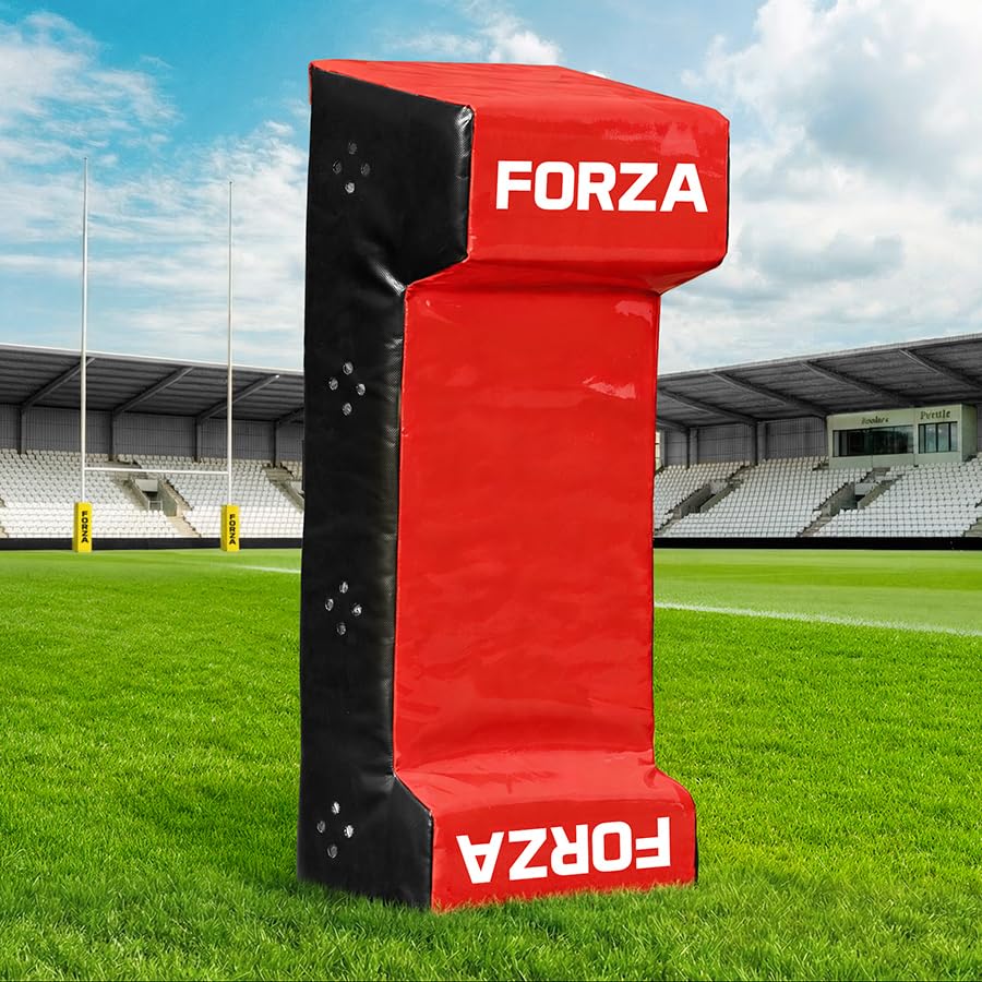FORZA Rugby Tackle Shield with Double Wedge – Pro Model Rugby Training Pad with Padded Handles, High Density Foam Core & 615gsm Cover – Junior or Senior – Yellow, Red, Blue or Black (Red, Senior)
