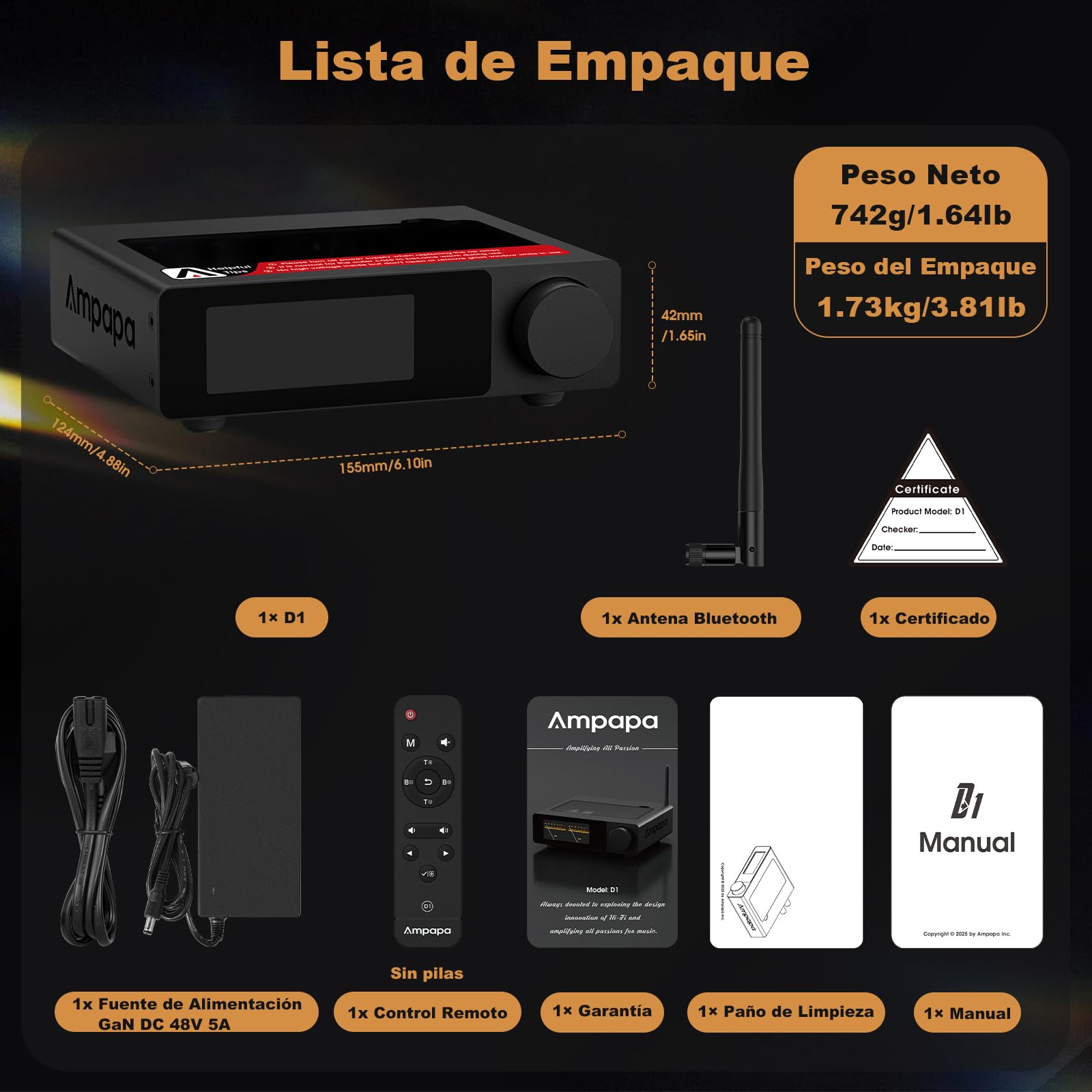 Amplificador Bluetooth HiFi: Amplificador Estéreo con BT 5.2 | HPF | Medidor Digital VU | Sub Pre-Out | Entrada TRS Equilibrada | Control de Tono y Control Remoto para Cine en Casa y Sistema de