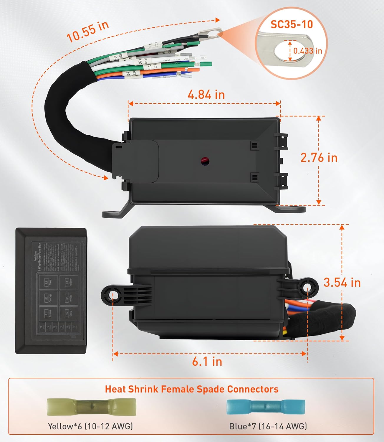 FASTSTORM 6-Gang Fuse Relay Box - 40A 12AWG Pre-Wired 6