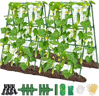 2Pack 51x35Inch Cucumber Trellis for Raised Bed, Adjustable A-Frame Garden Trellis for Climbing Plants Outdoor with Climbing Net, Meal Plant Trellis for Vegetables Pea Bean Tomato Squash Grape