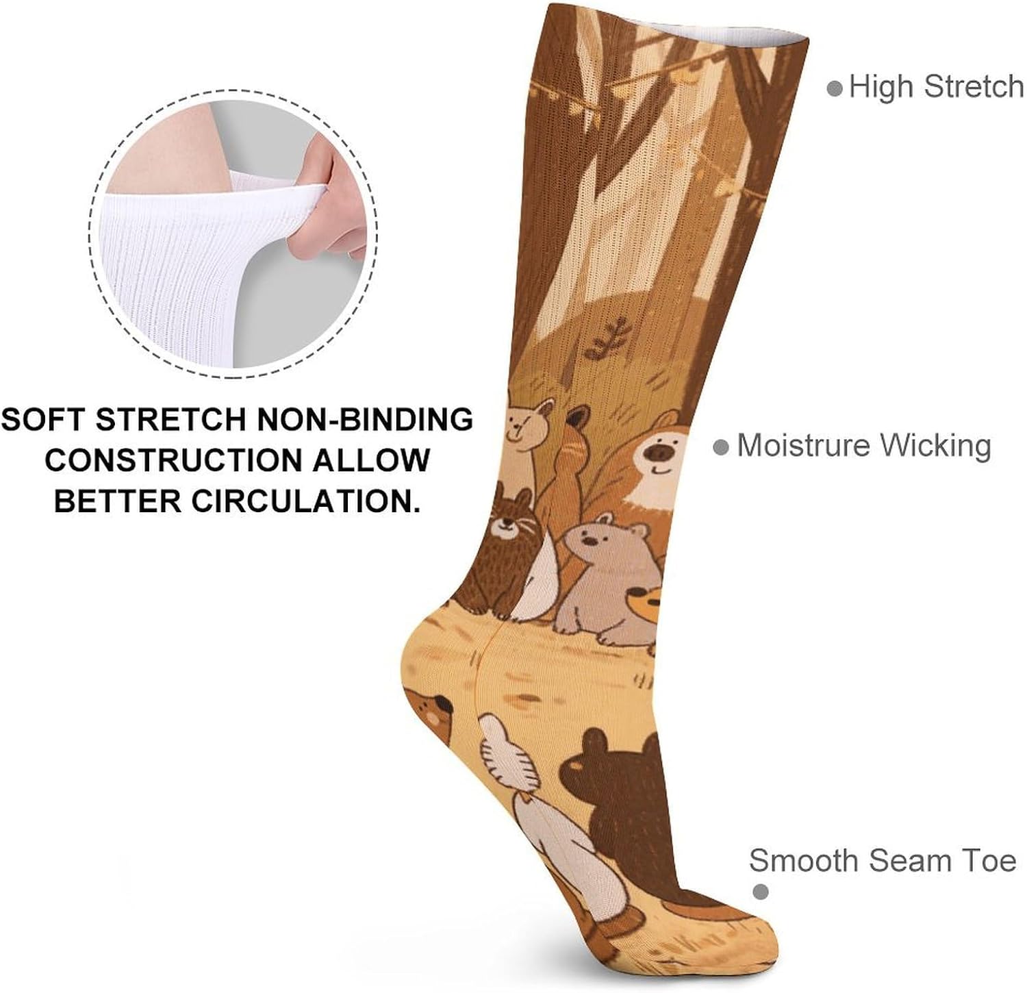 5-Pack Knee High Socks, 15.7 Inch Breathable Casual Socks Forest Animals Stockings for Men Women