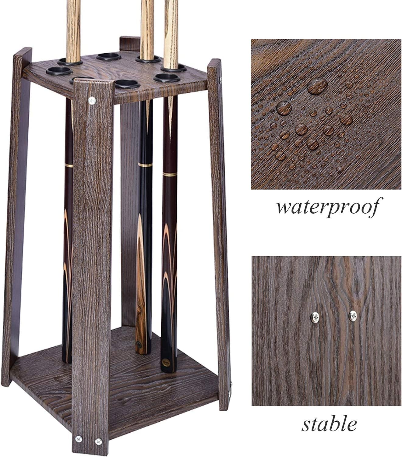 Pool Cue Rack -Square Billiard Cue Racks,Wooden Billiard Stick Stand,Holds 8 Cues,Made of Solid Hardwood,Premium Billiard Pool Cue Stick Holder,Billiard Table Accessories