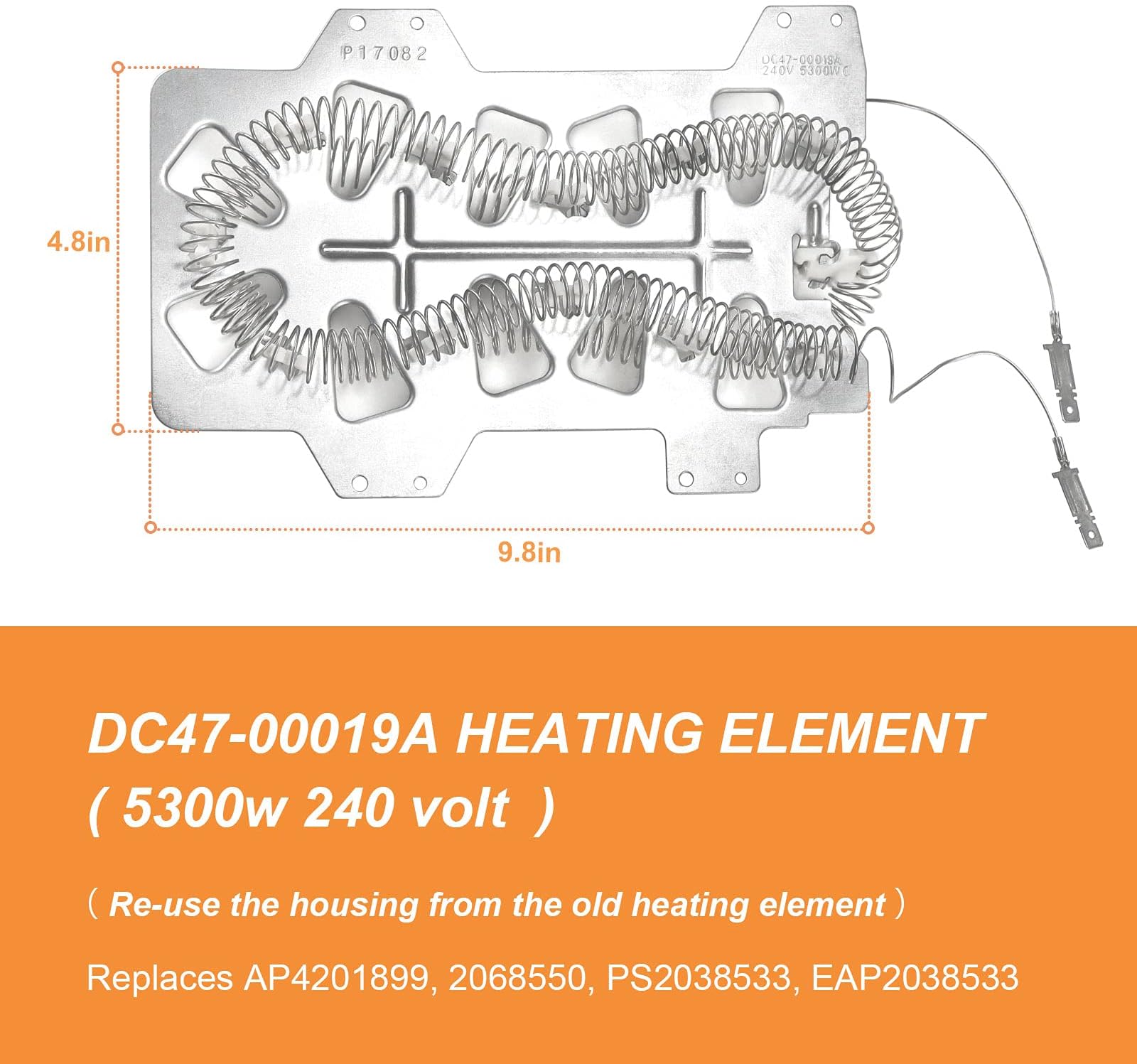 Sikawai DC47-00019A Dryer Heating Element Replacement Part Compatible with Samsung Dryers Replaces AP4201899 2068550 PS2038533 EAP2038533 Pack of 2(5300w 240 volt)