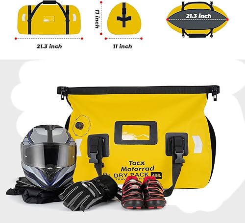 Miniatura 2 de Tacxmotorrad Bolsa seca de PVC de 48L para motocicleta, impermeable, bolsa reflectante con correas y asas, Amarillo, Bolsa de lona impermeable