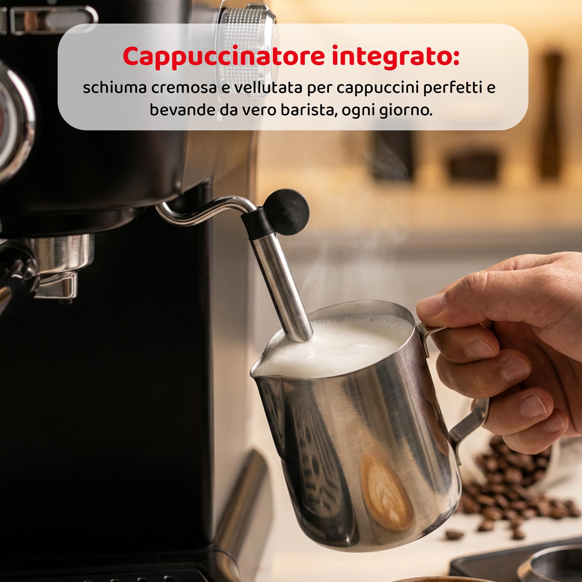 Aromatica Plus Machine à Café Expresso 3 en 1 Compatible Dosettes E.S.E, Capsules et Café Moulu | 15 Bars, Réservoir 1,2L, Mousseur à Lait Manuel pour Cappuccino, Noir