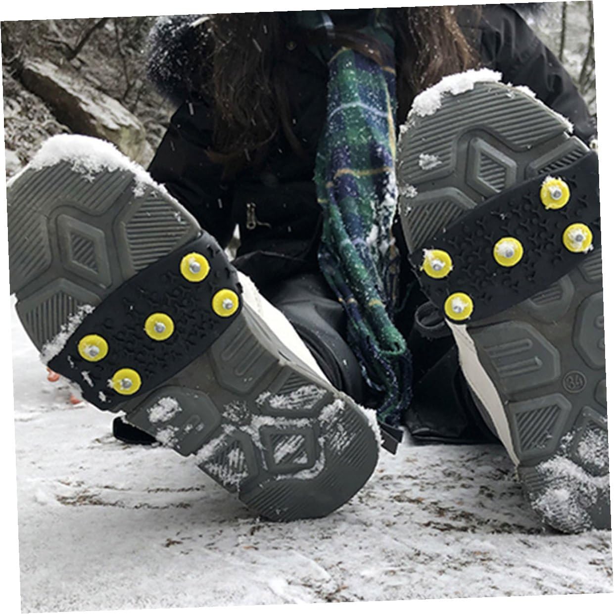 VALICLUD Pinzas Antideslizantes para Zapatos de Invierno 5 Púas TPE Negras, Fáciles de Poner, Ideales para Senderismo y Pesca en Hielo, 2 Pares para Niños y Hombres