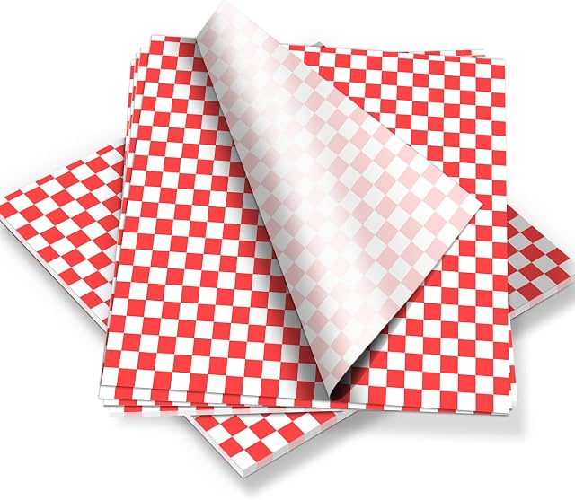 100Pcs Greaseproof Paper Sheets, Burger Paper, Food Cones Grade Wrap Paper, Waterproof Checkered Basket Liners Oil-Proof Baking Paper Circles for Deli Sandwich Cakes Cheese10x11"
