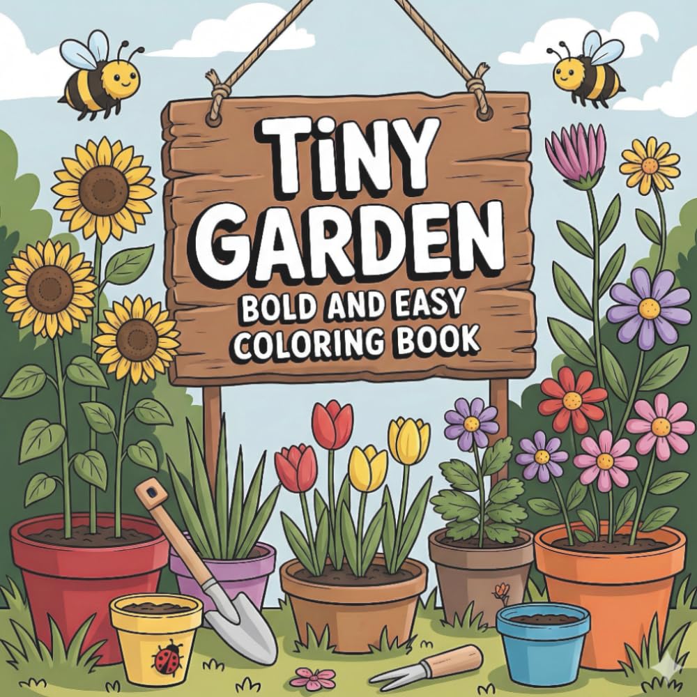Tiny Garden Bold and Easy Coloring Book: Cute Bold & Easy Garden-Themed Coloring Pages for Relaxation, Creativity & the Perfect Gift for Kids, Teens & Adults