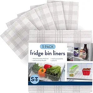 S&T INC. Fridge Liners, Shelf Liners for Kitchen Cabinets and Storage Bins, Non Adhesive Refrigerator Liners, Washable and Absorbent, 12 Inch x 24 Inch, Plaid, 5 Pack