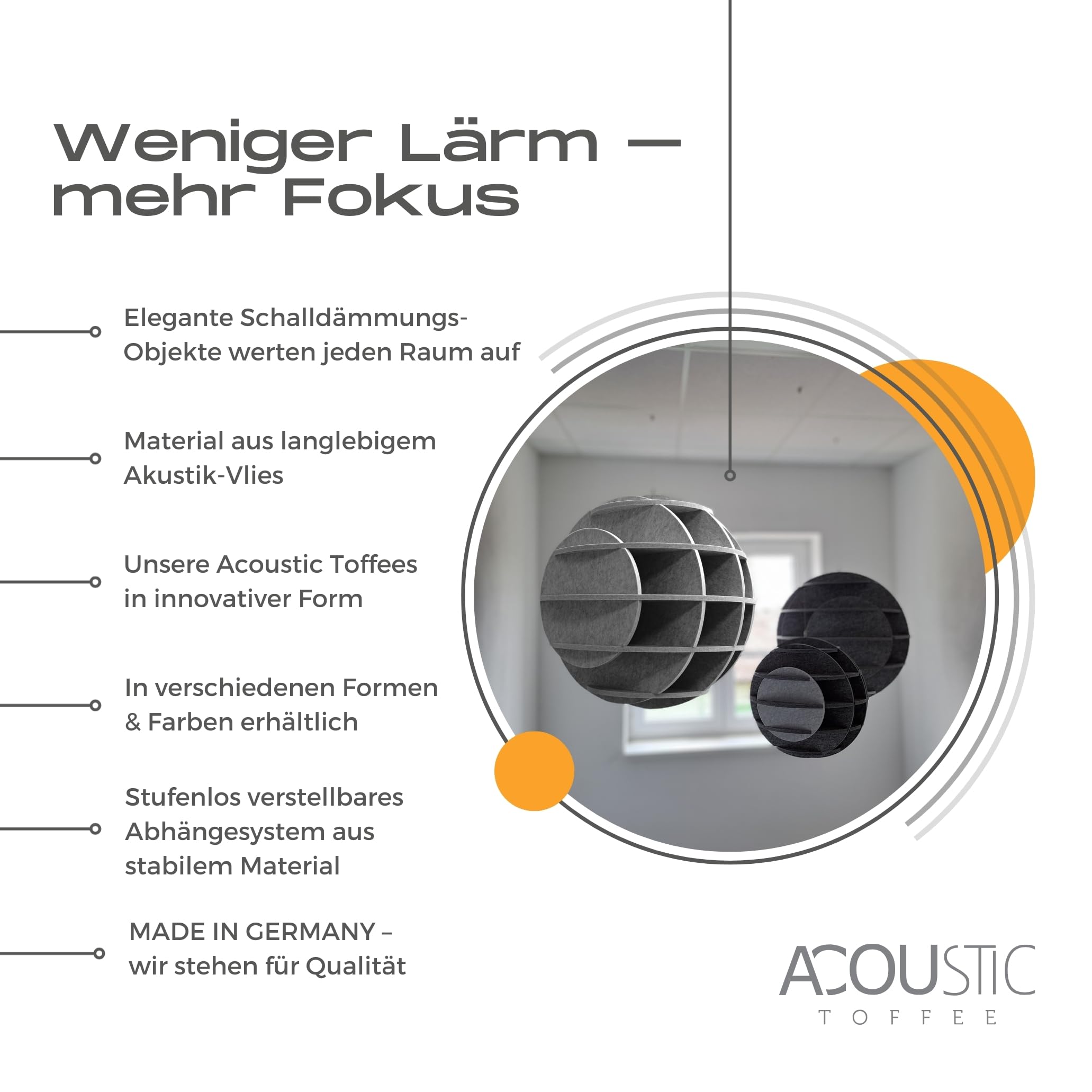 platino24 SATELLITE Akustikobjekt Kugel für die Decke – 40cm – Lichtgrau | Schalldämmung – Verbesserung der Raumakustik – 40cm Durchmesser – langlebig, extrem robust – 10-tlg. Steck-Set