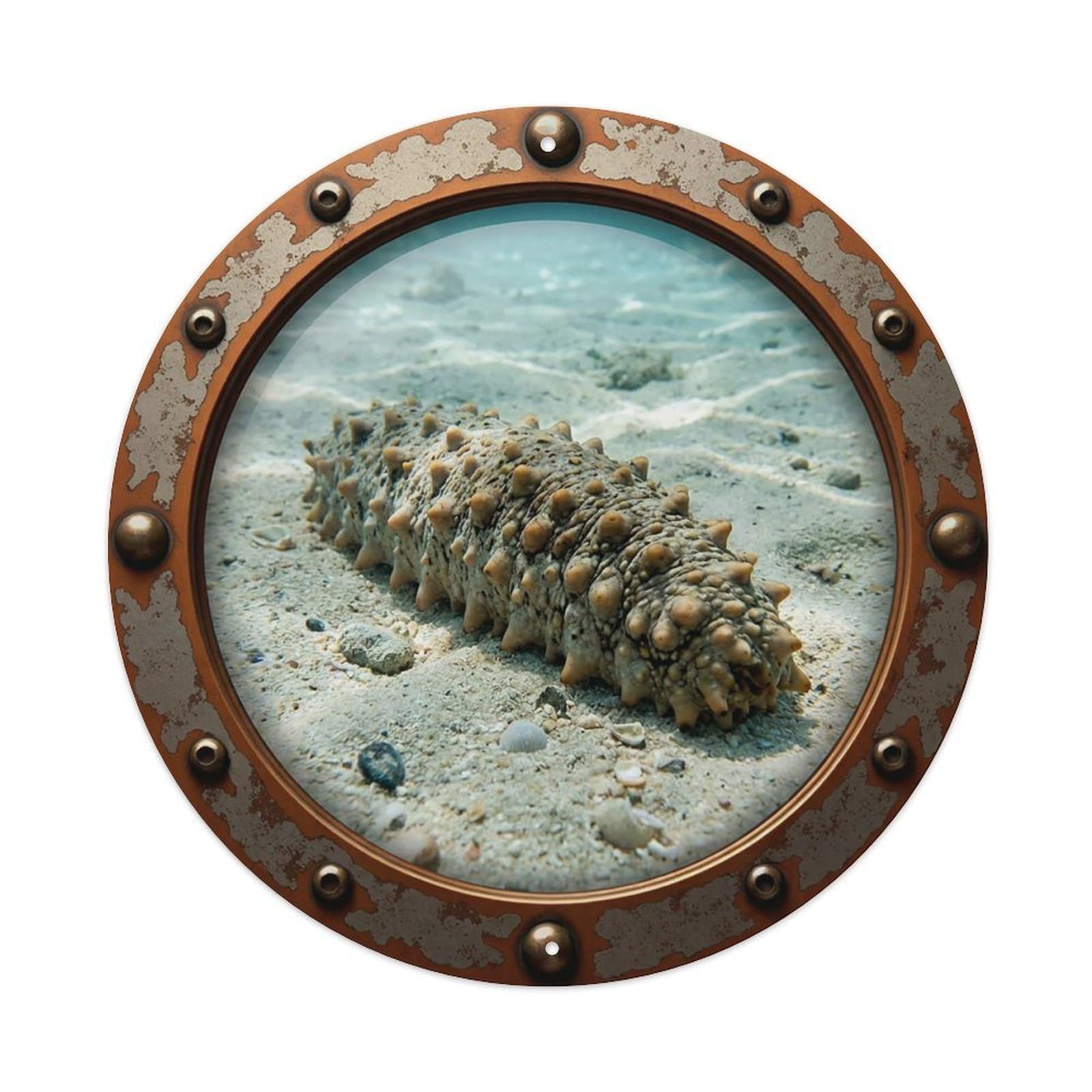 Vintage Porthole Sea Cucumber Nautical Window View Vintage Metal Tin Sign Plaque Wall Decor for Cafe, Club Bar, Office, Garden Metal Poster 8x8Inch