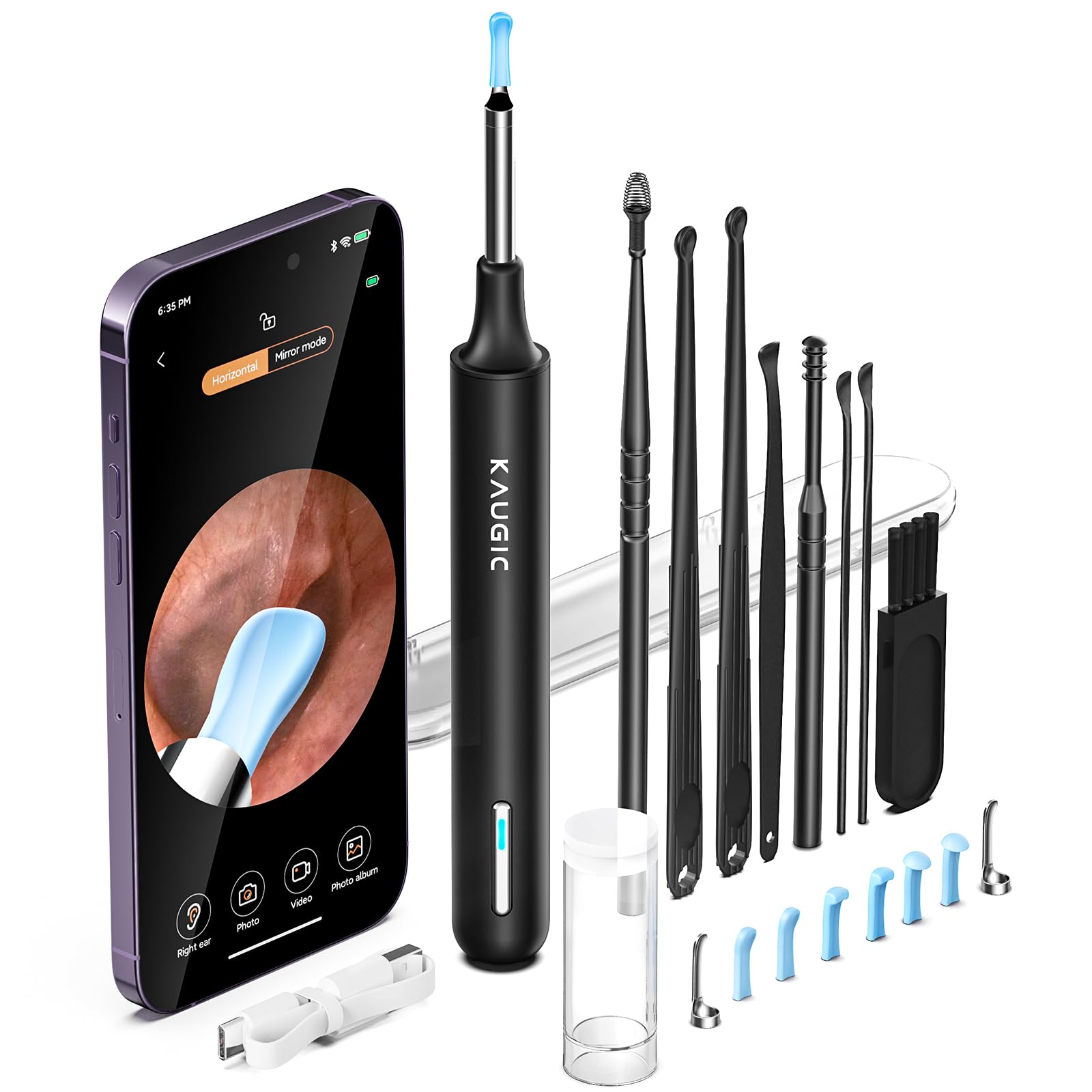 Ear Wax Removal Tool - Ear Cleaner with 1080P HD Camera, Earwax Removal Kit with 6 LED Lights, Ear Camera with 8 PCS Ear Set Wireless Otoscope for Adult and Child