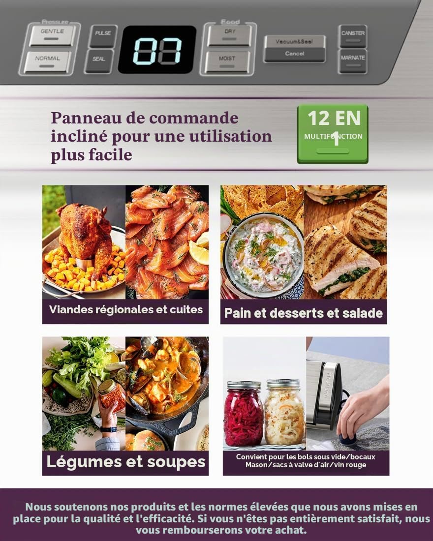 Machine à emballer sous vide Mesliese, 95 kPa 120 W, à main, double étanchéité avec cutter intégré, affichage compte-rebours, 2 rouleaux sacs, 5 sacs prédécoupés