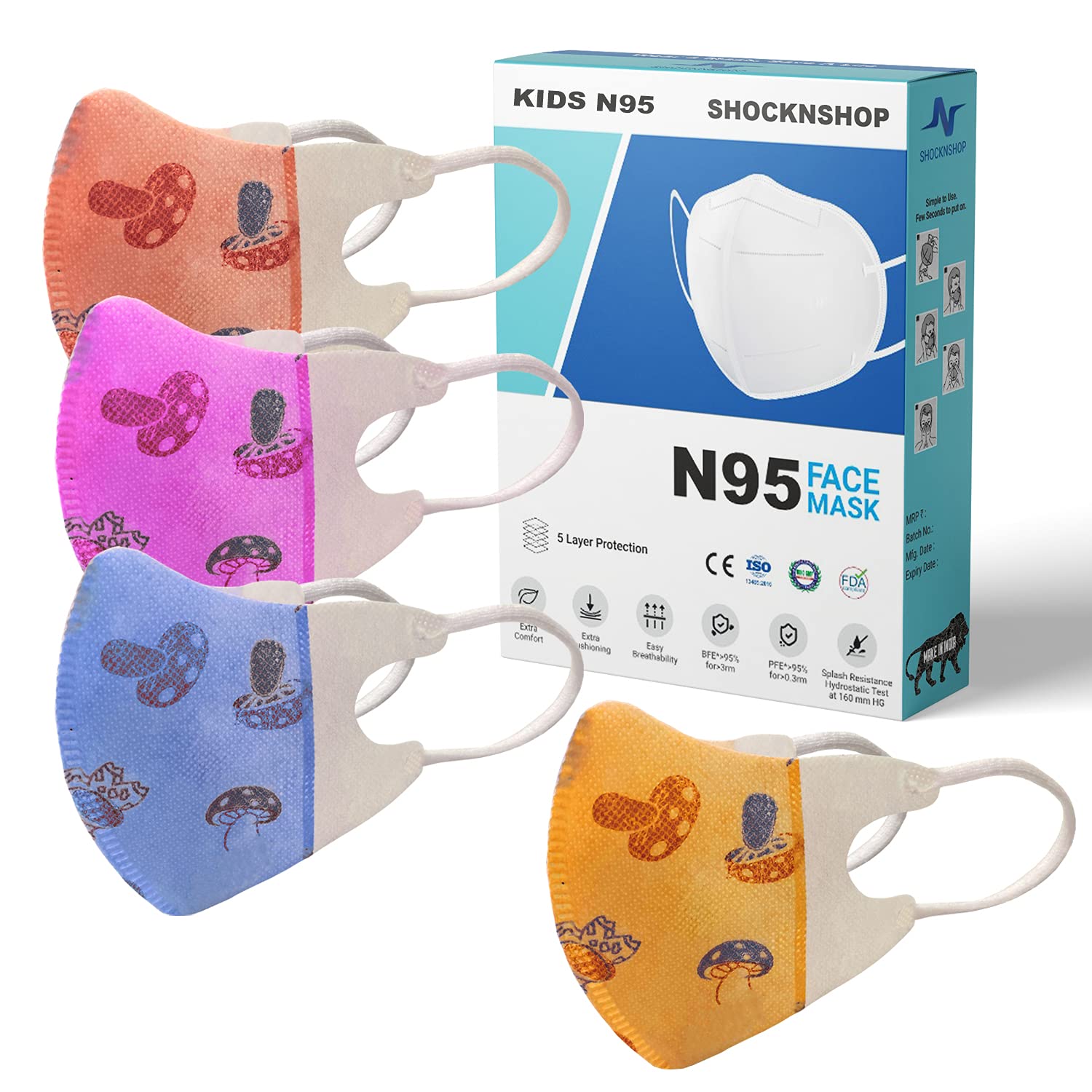 Shocknshop Non Woven Kids N95 Printed Face Mask With 4 Layer For Children Up to 14 Years - Pack of 4, Multicolor (MSK18) (B096Y4893N) Amazon Price History, Amazon Price Tracker