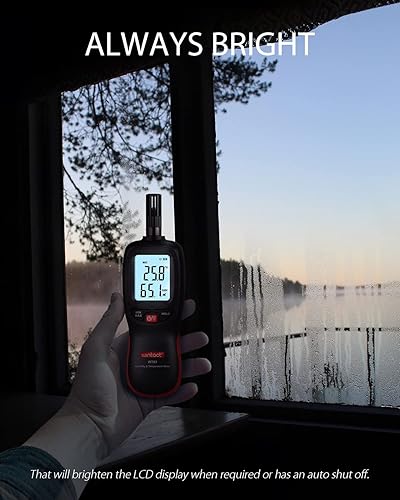 Miniatura 5 de Wintact Medidor digital de temperatura y humedad, termómetro higrómetro monitor con punto de rocío y temperatura de bombilla húmeda, luz de fondo,