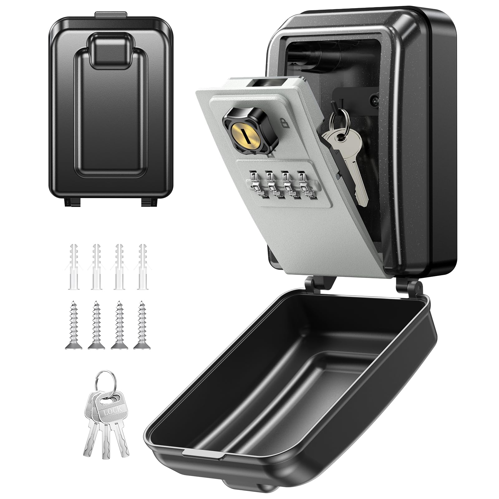 Mohard Cajetin Llaves con Codigo, Caja Llaves Pared de Seguridad con Llave Reconfigurable y Combinación de 4 Dígitos, Caja Fuerte Llaves Exterior Impermeable & Gran Capacidad para Hogar Oficina Garaje