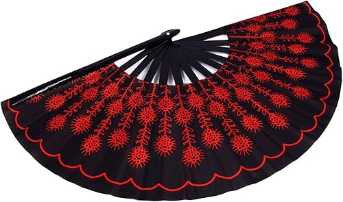 Miniatura 7 de Amajiji Abanico grande plegable de mano para mujereshombres, abanicos de mano chineasejaponés de bambú y tela de nailon, perfecto para refrescar,