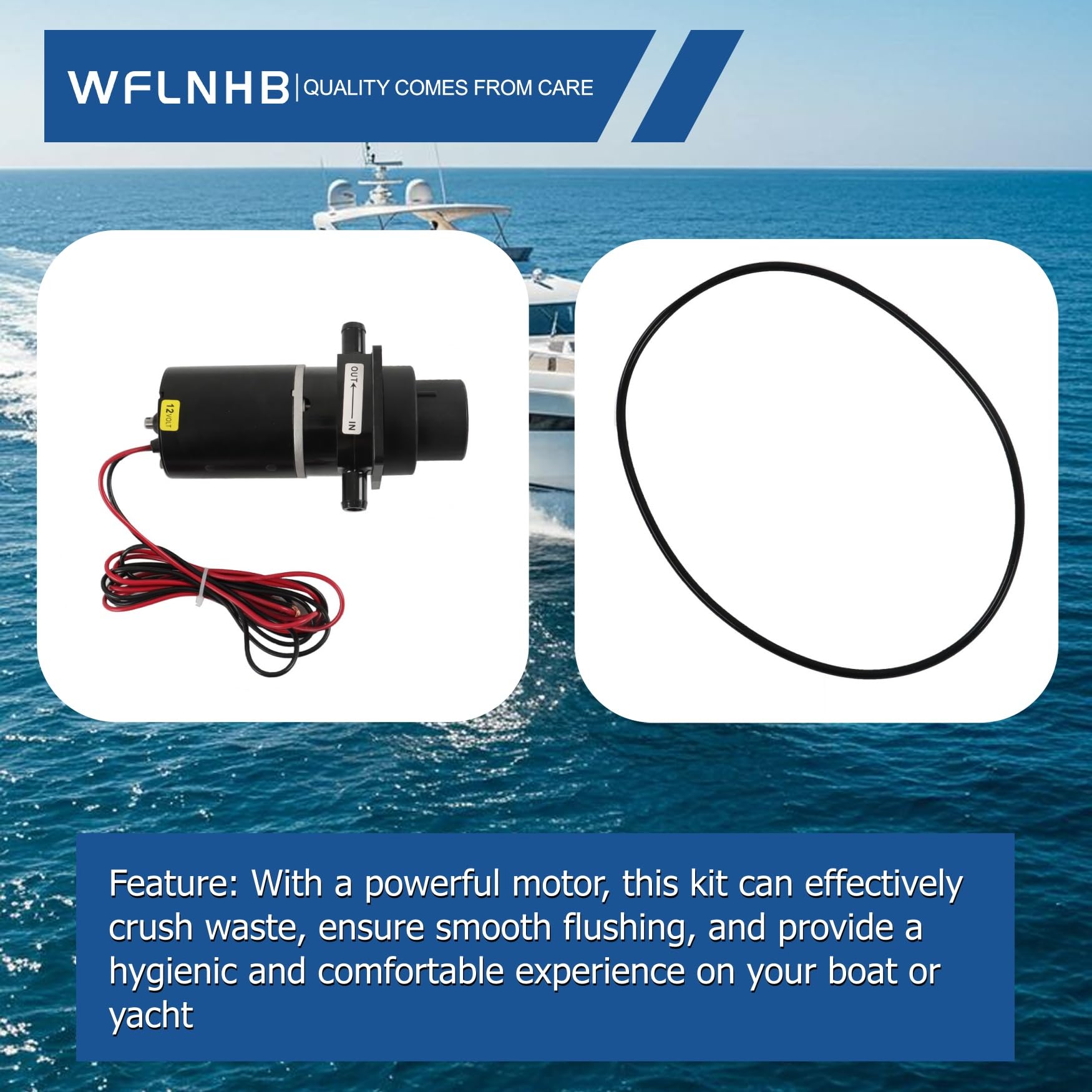 WFLNHB Kit de submontaje de macerador de inodoro eléctrico marino de repuesto para Jabsco 37010-Series 12 voltios 37041-0010