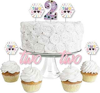 Big Dot of Happiness Two Cool - Girl - Dessert Cupcake Toppers - Pastel 2nd Birthday Party Clear Treat Picks - Set of 24