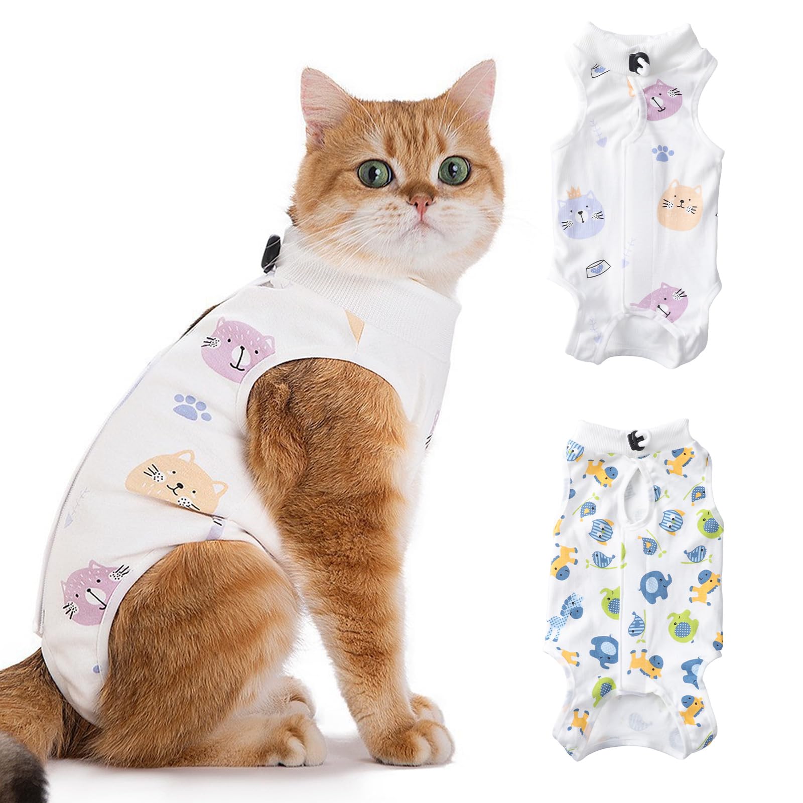 Innfttwo 2 Pack Cat Recovery Suit, Breathable Cat Onesie for After Surgery, Anti Licking Cat Suit for Abdominal Wounds or Skin Diseases, Cone of Shame Alternative, Soft Cat Surgical Recovery Suit