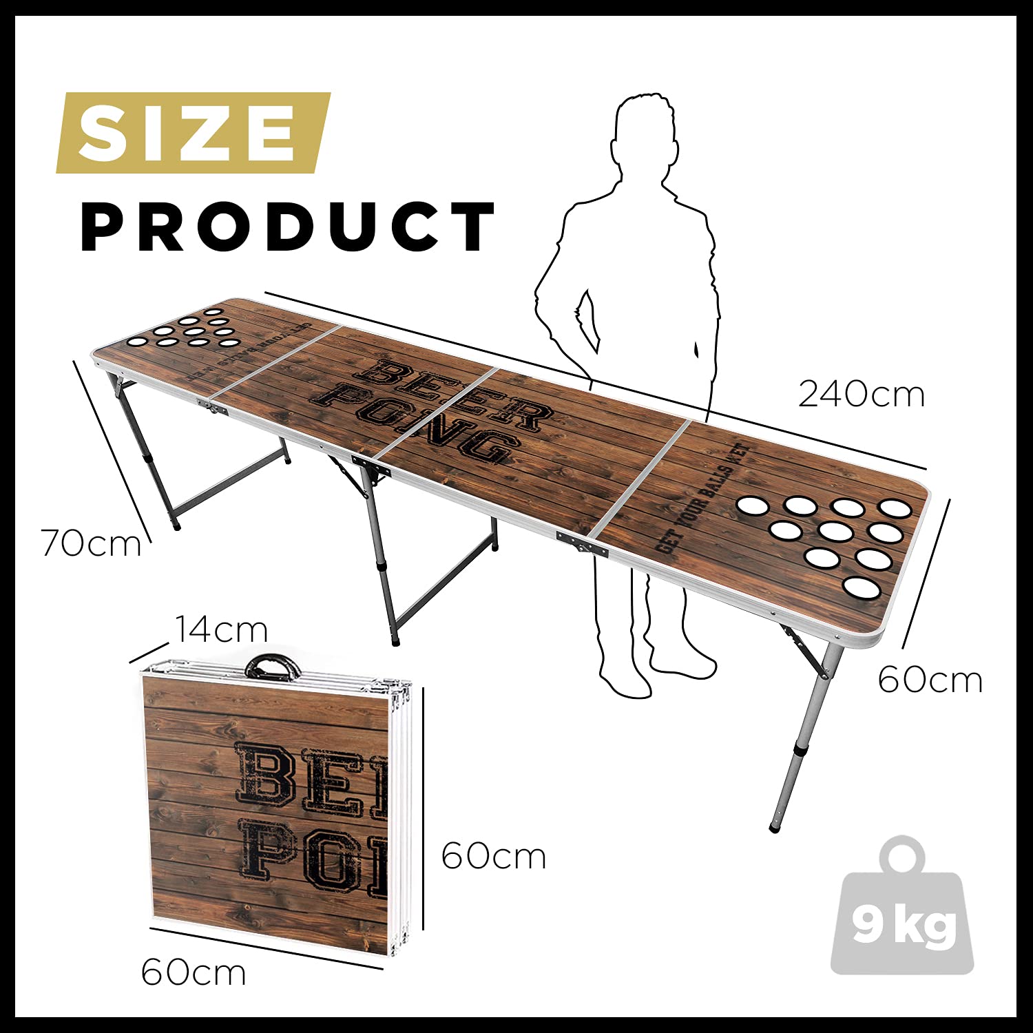 Beer Pong® - Table Officielle avec Trous pour Maintenir Les Cups - Pliable et Transportable avec Revêtement Etanche Anti-Rayures - Homologuée pour Tournois de Biere Pong - Jeu Apéro