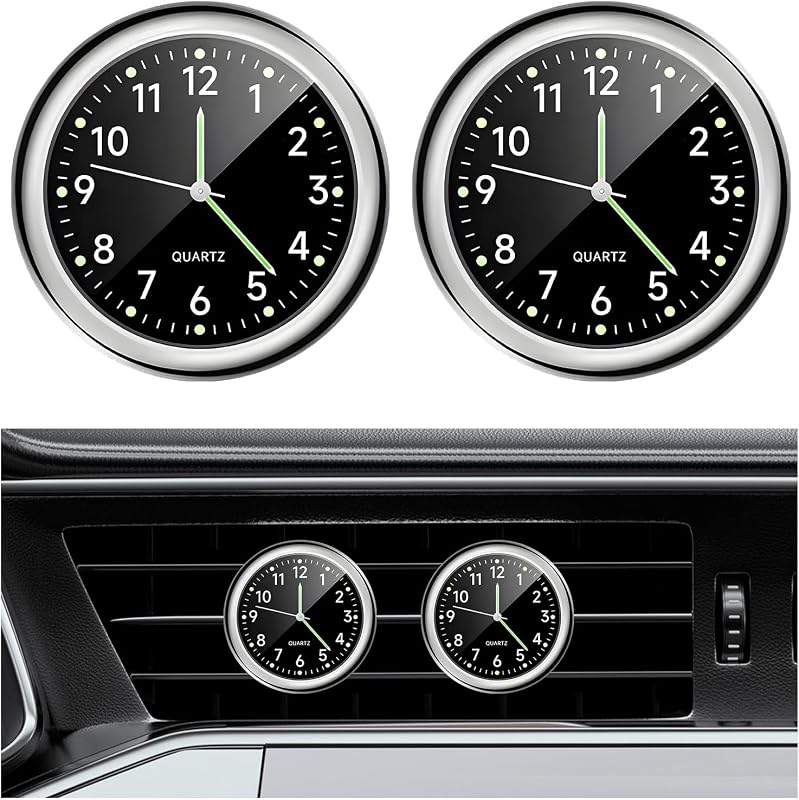 Relógio automotivo analógico BWBWND luminoso em liga metálica para painel ou saída de ar – 2 unidades pretas