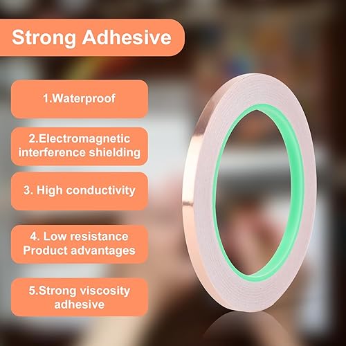 Miniatura 4 de 2 rollos de cinta de lámina de cobre, cinta adhesiva de lámina de cobre de 15 pulgadas de ancho para vidrieras de doble cara con raspador de