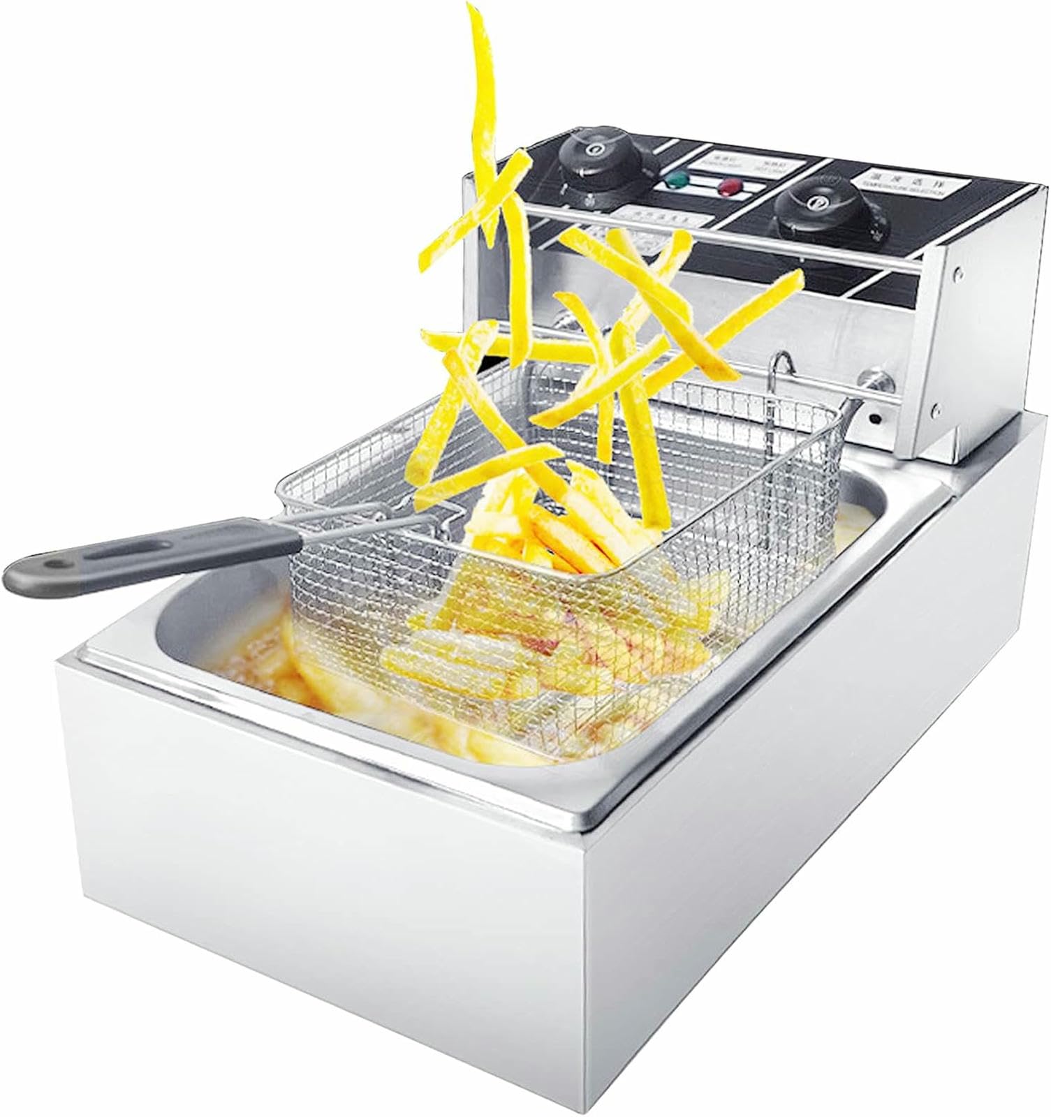 Freidora Industrial eléctrica de Acero Inoxidable, con Cesta y Tapa, función de Control de Tiempo y Temperatura, para Uso Comercial y doméstico.