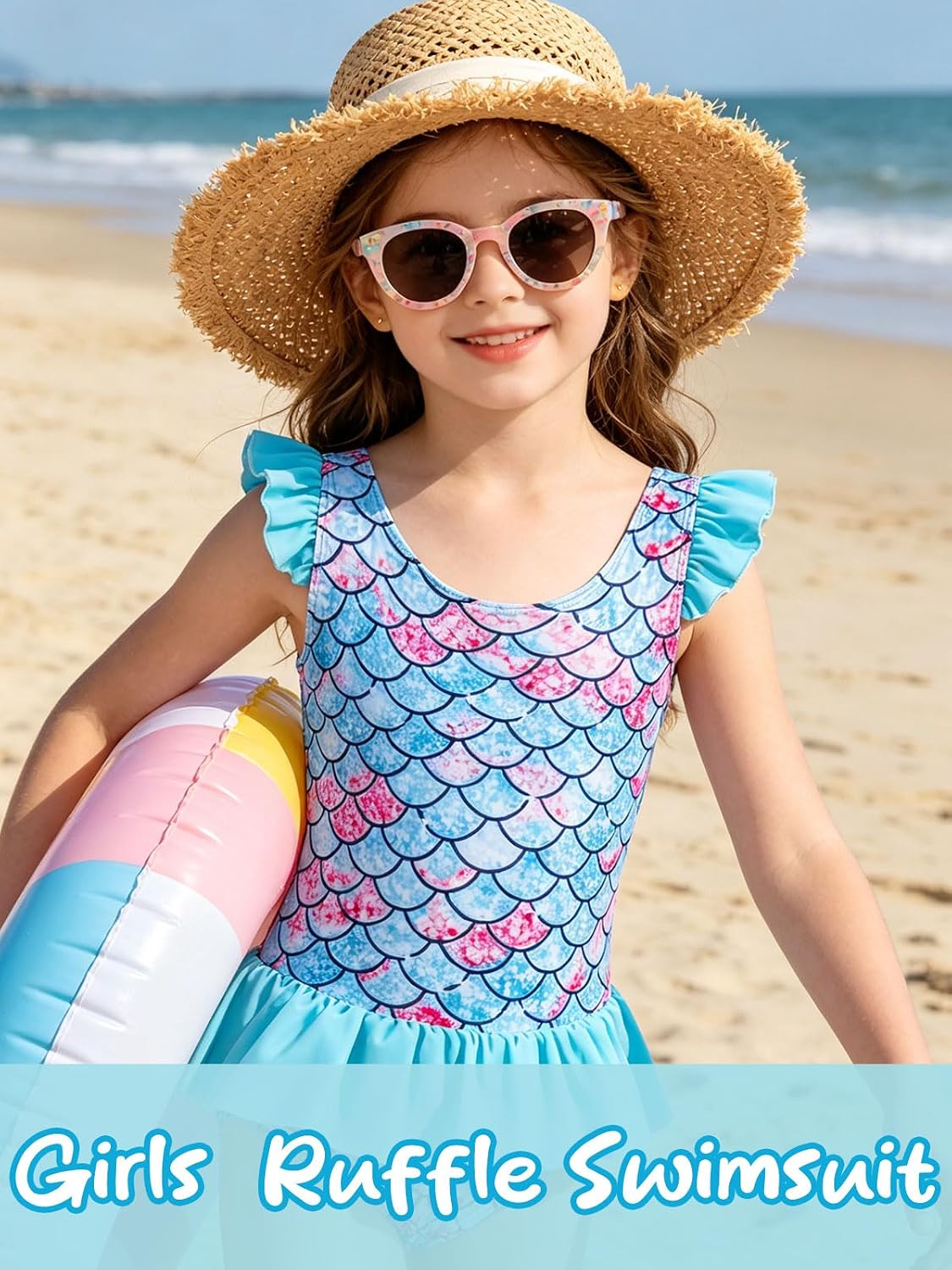 Vieille Toddler Little Girls One Piece Swimsuits Ruffles Bathing Suits Mermaid Dinosaur Swimwear 2-7T